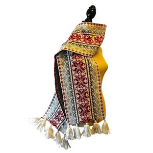 Eddie Bauer Wool Blend Nordic Unisex Scarf, One Size, White/Red/Grey